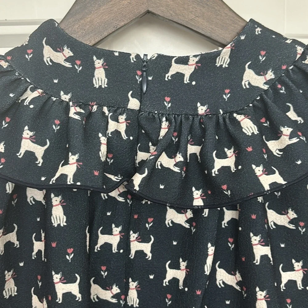 Paz Rodríguez Navy Blue Dog Print Long Sleeve Dress